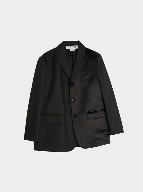 Polyester Pique Stripe Asymmetric Jacket, Black