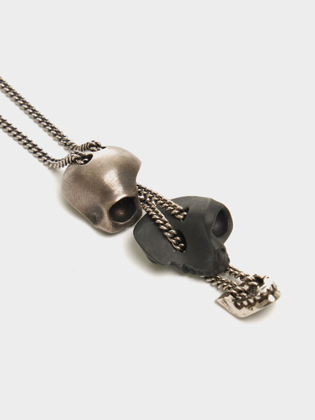 Ottone Divided Skull Pendan Necklace, Black