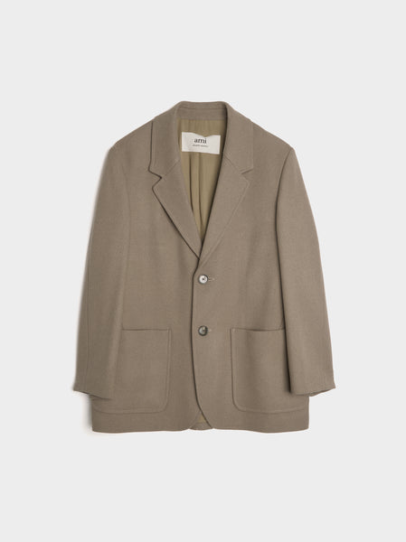 Wool Gabardine Short Coat, Taupe