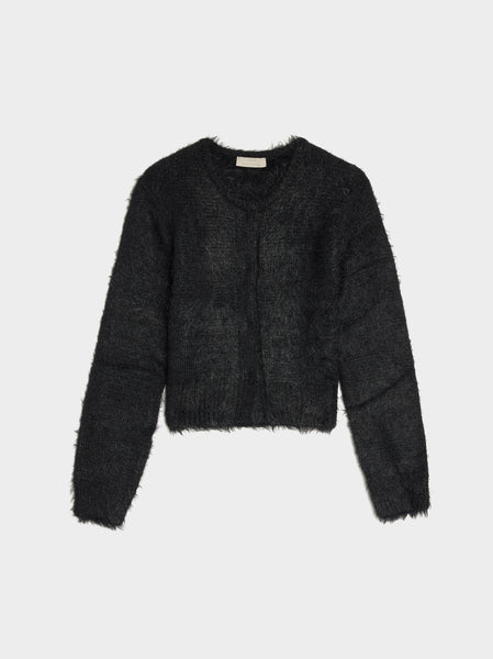 Shaggy Cropped Cardigan, Black