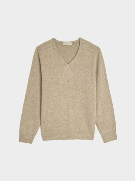 Racoon V-Neck Knit, Beige