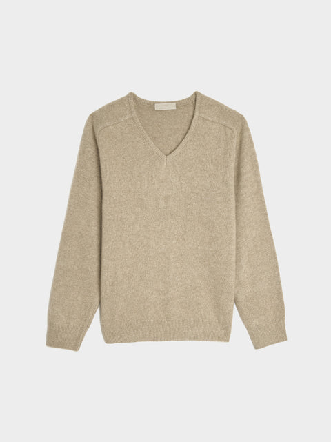 Racoon V-Neck Knit, Beige