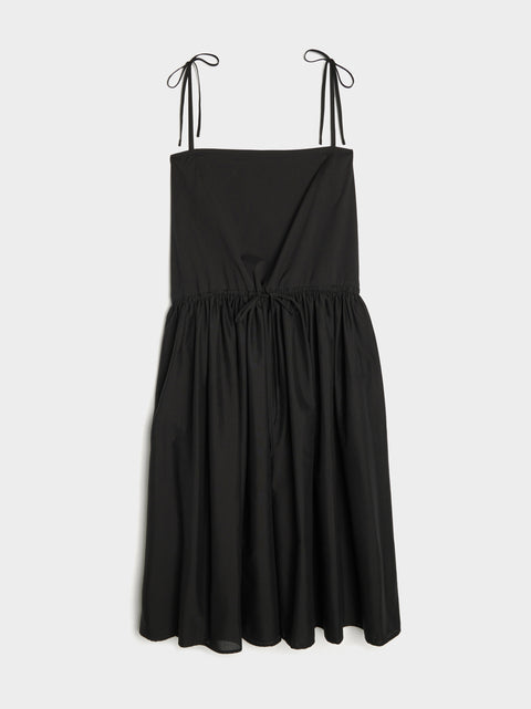 Sheer Shirring Long Dress, Black
