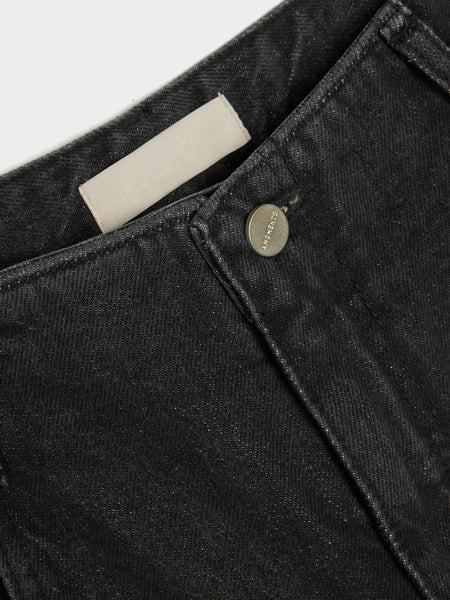 Cut-Out Pocket Denim Shorts, Black
