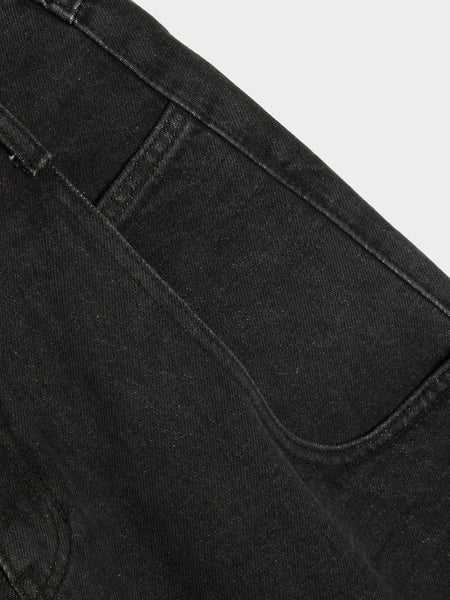 Cut-Out Pocket Denim Shorts, Black