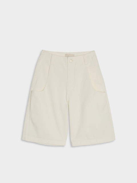Cut-Out Pocket Denim Shorts, White