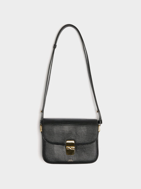 Sac Grace Small Lizard Embossed Leather, Black