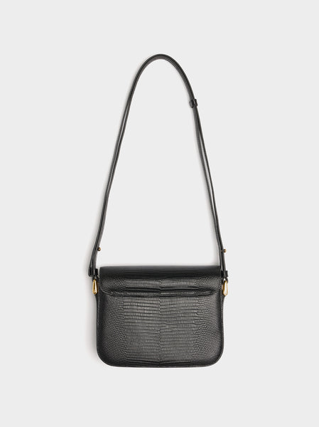 Sac Grace Small Lizard Embossed Leather, Black