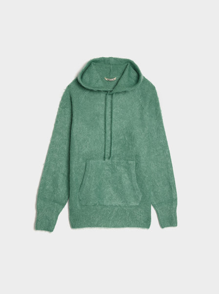 Brushed Super Kid Mohair Knit Hoodie, Jade Green