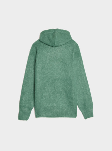 Brushed Super Kid Mohair Knit Hoodie, Jade Green