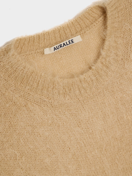 Brushed Super Kid Mohair Knit Crewneck, Beige