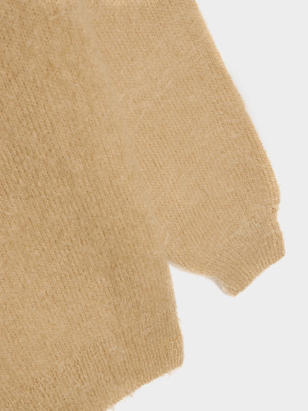 Brushed Super Kid Mohair Knit Crewneck, Beige