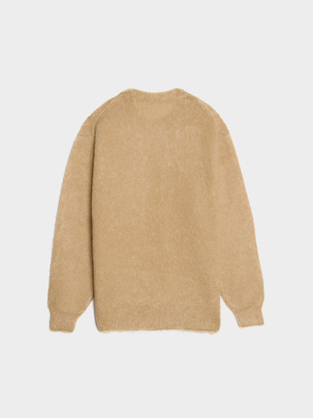 Brushed Super Kid Mohair Knit Crewneck, Beige