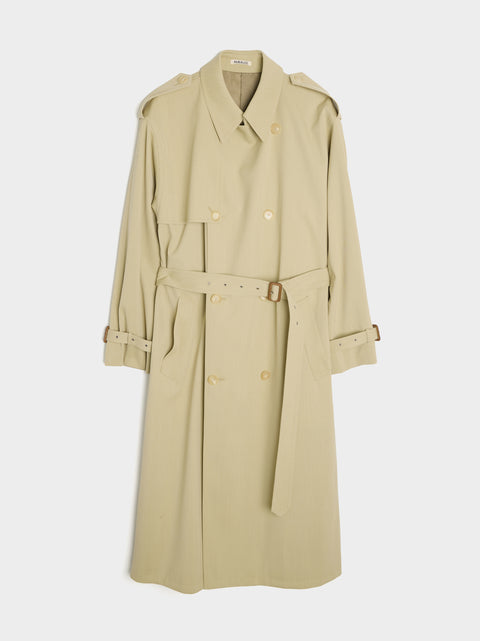 Wool Cavarly Twill Laminate Trench Coat, Light Khaki