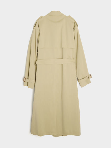 Wool Cavarly Twill Laminate Trench Coat, Light Khaki