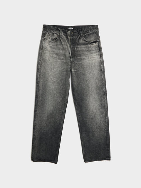 Selvedge Faded Heavy Denim Wide Pants, Faded Black