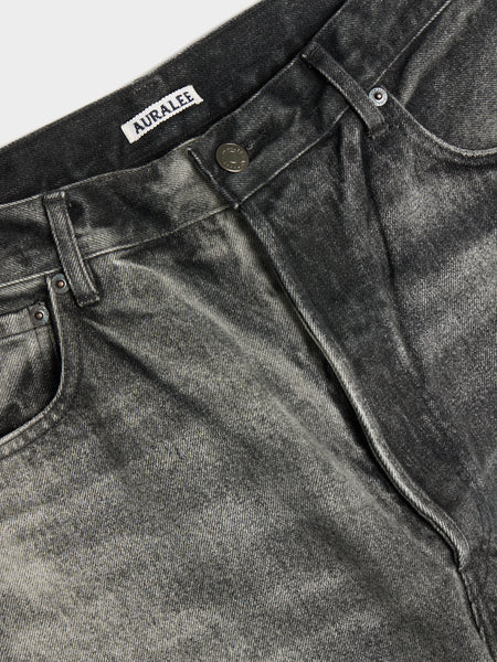 Selvedge Faded Heavy Denim Wide Pants, Faded Black