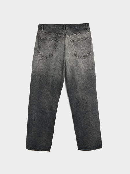 Selvedge Faded Heavy Denim Wide Pants, Faded Black