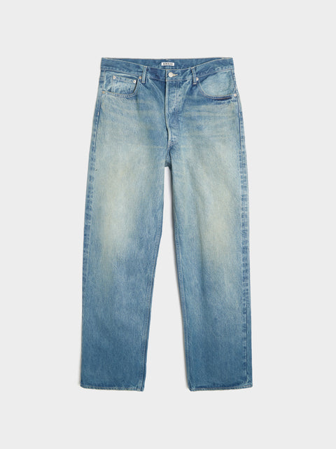 Selvedge Faded Heavy Denim Wide Pants, Faded Indigo