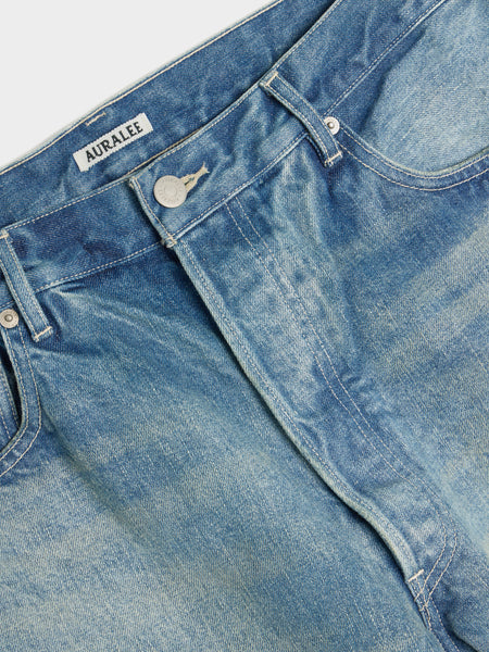 Selvedge Faded Heavy Denim Wide Pants, Faded Indigo