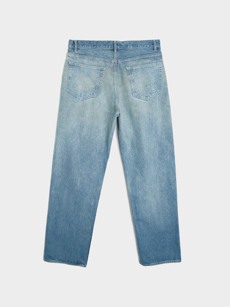 Selvedge Faded Heavy Denim Wide Pants, Faded Indigo