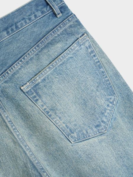 Selvedge Faded Heavy Denim Wide Pants, Faded Indigo