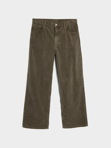 Pigment Dyed Finx Corduroy Wide 5P Pants, Olive Brown