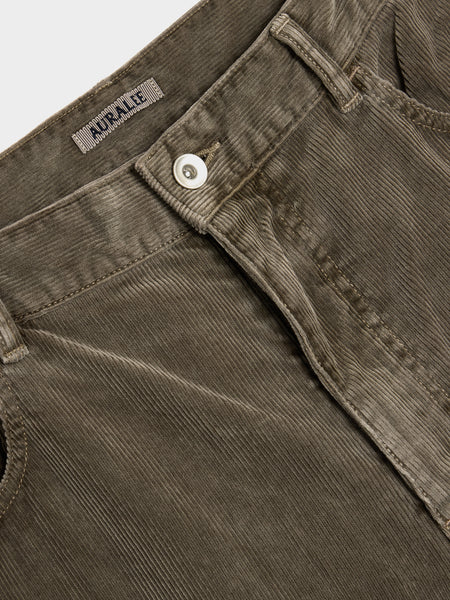 Pigment Dyed Finx Corduroy Wide 5P Pants, Olive Brown