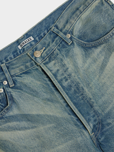 Selvedge Faded Heavy Denim Wide Pants, Faded Indigo
