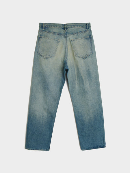 Selvedge Faded Heavy Denim Wide Pants, Faded Indigo
