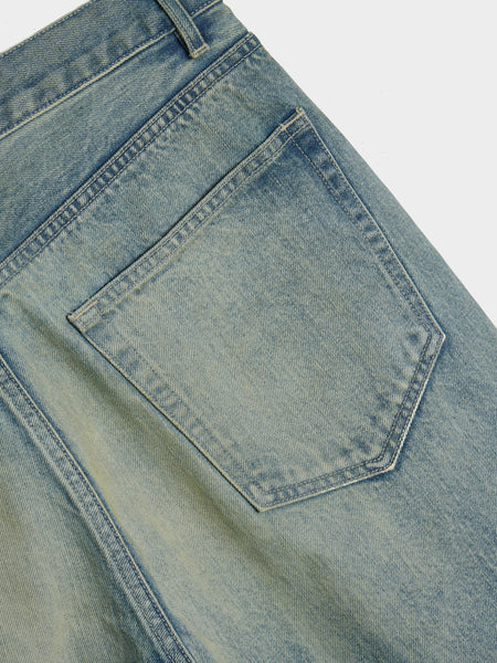 Selvedge Faded Heavy Denim Wide Pants, Faded Indigo