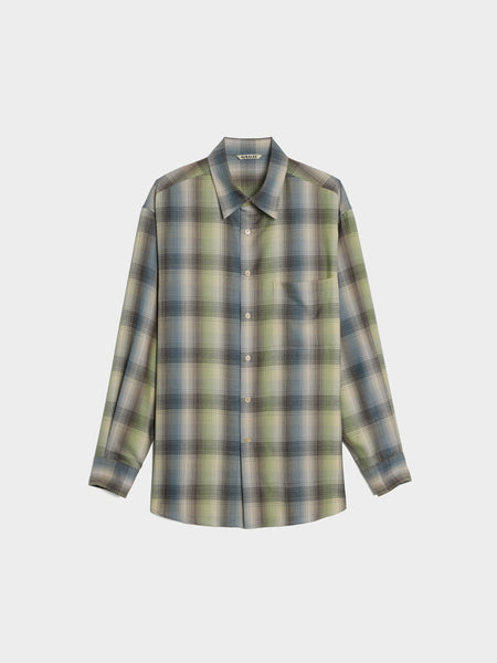 Super Light Wool Check Shirt, Blue Green Check