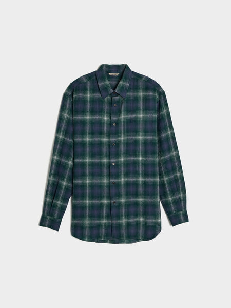 Airy Wool Check Shirt, Forest Green