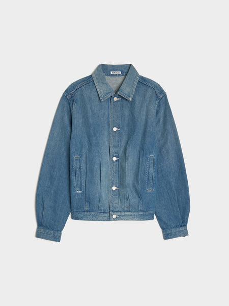 Selvedge Faded Light Denim Blouson, Light Indigo