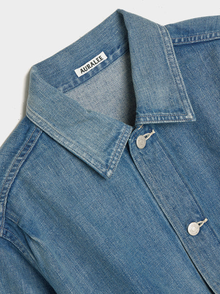 Selvedge Faded Light Denim Blouson, Light Indigo