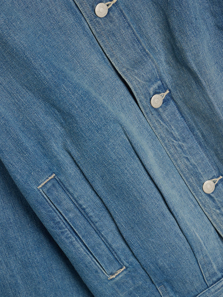 Selvedge Faded Light Denim Blouson, Light Indigo