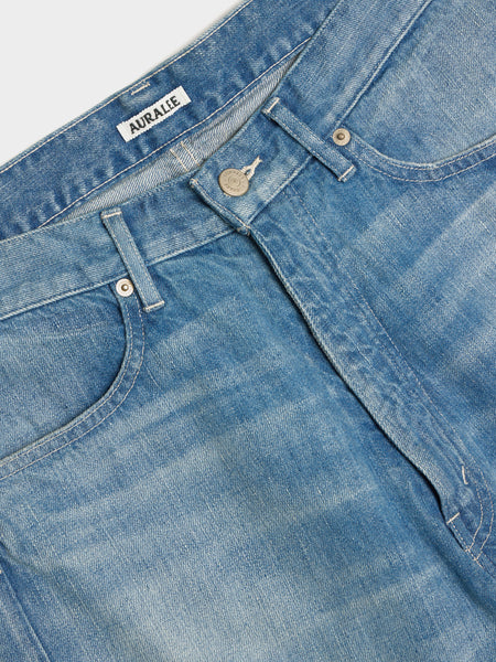 Selvedge Faded Light Denim Pants, Light Indigo
