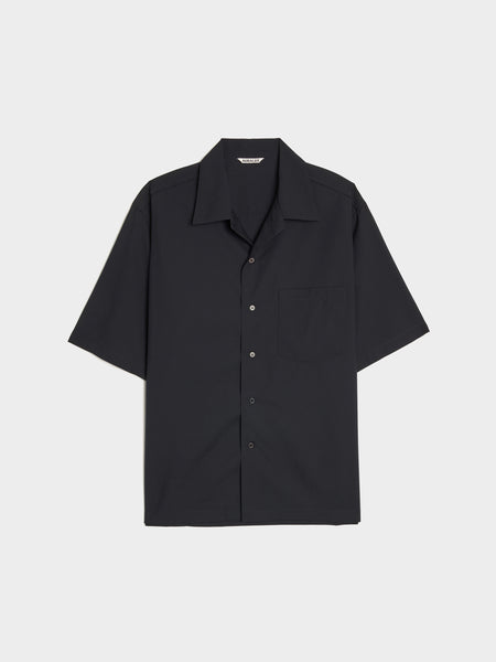 Super Fine Tropical Wool Open Collar Half Sleeved Shirt Top, Dark Navy