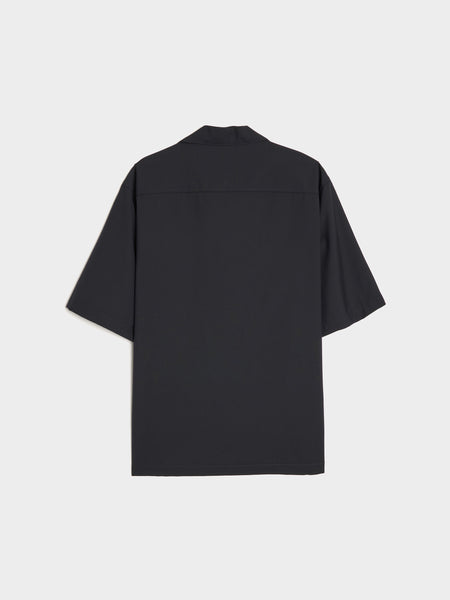 Super Fine Tropical Wool Open Collar Half Sleeved Shirt Top, Dark Navy
