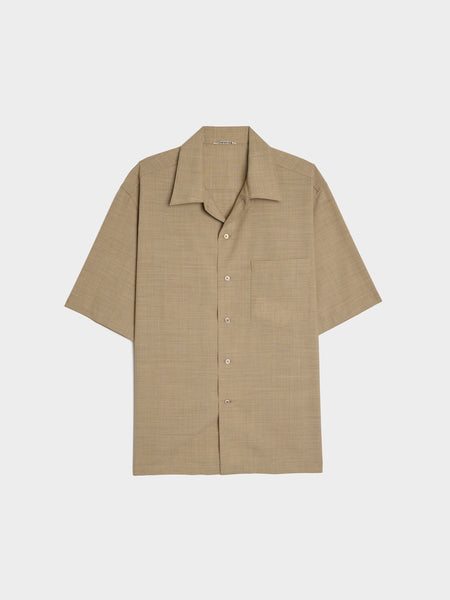 Super Fine Tropical Wool Open Collar Half Sleeved Shirt Top, Light Brown