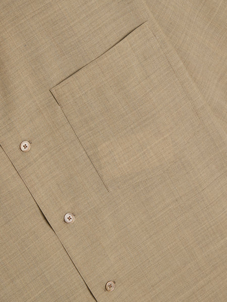 Super Fine Tropical Wool Open Collar Half Sleeved Shirt Top, Light Brown