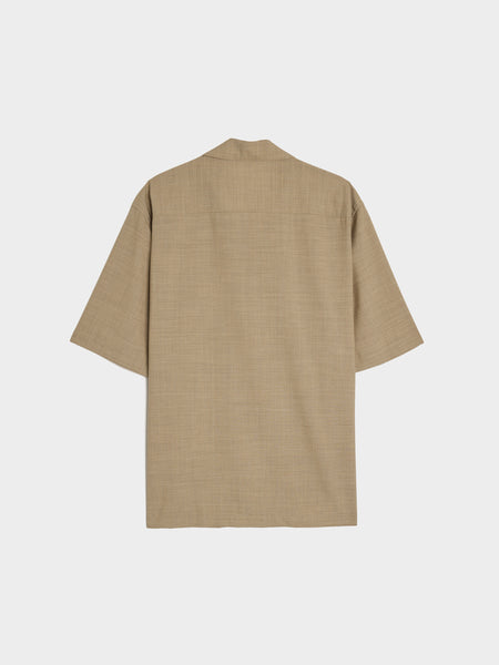 Super Fine Tropical Wool Open Collar Half Sleeved Shirt Top, Light Brown
