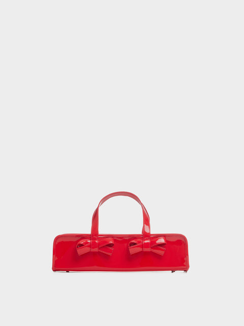 Elongated Leather Tote Bag, Red