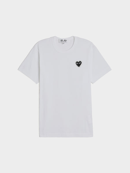 Black Emblem Rhinestone Heart T-Shirt, White