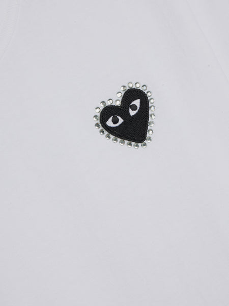Black Emblem Rhinestone Heart T-Shirt, White