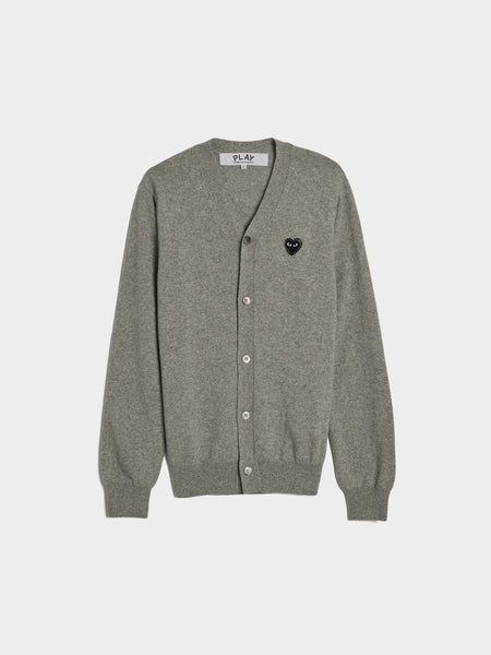 Rhinestone Heart V-Neck Cardigan, Light Grey