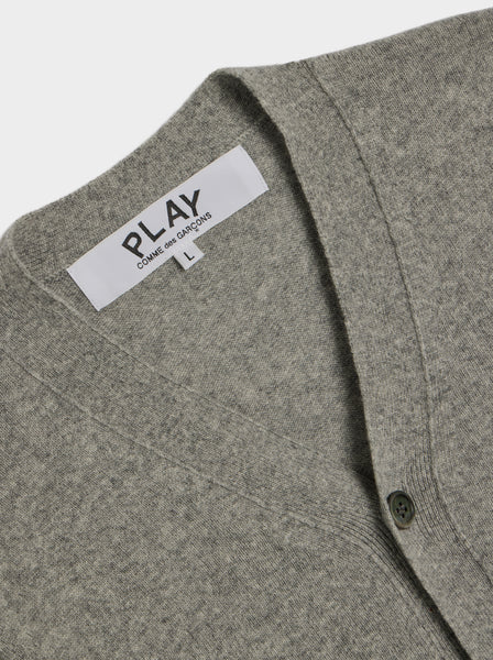 Rhinestone Heart V-Neck Cardigan, Light Grey