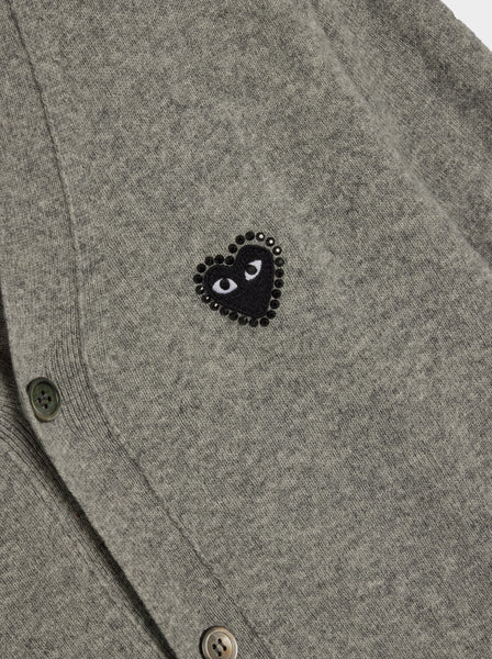 Rhinestone Heart V-Neck Cardigan, Light Grey