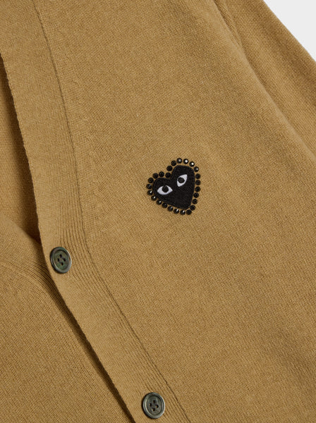 Rhinestone Heart V-Neck Cardigan, Beige