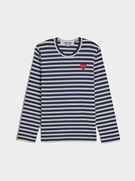 Red heart Emblem Stipe T-Shirt, Navy